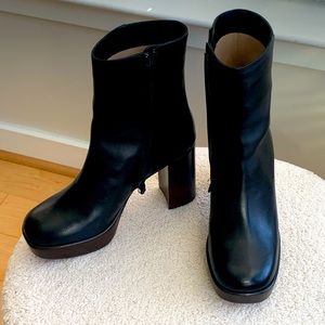 J CREW Platform Heel Boots Black Leather - US 7